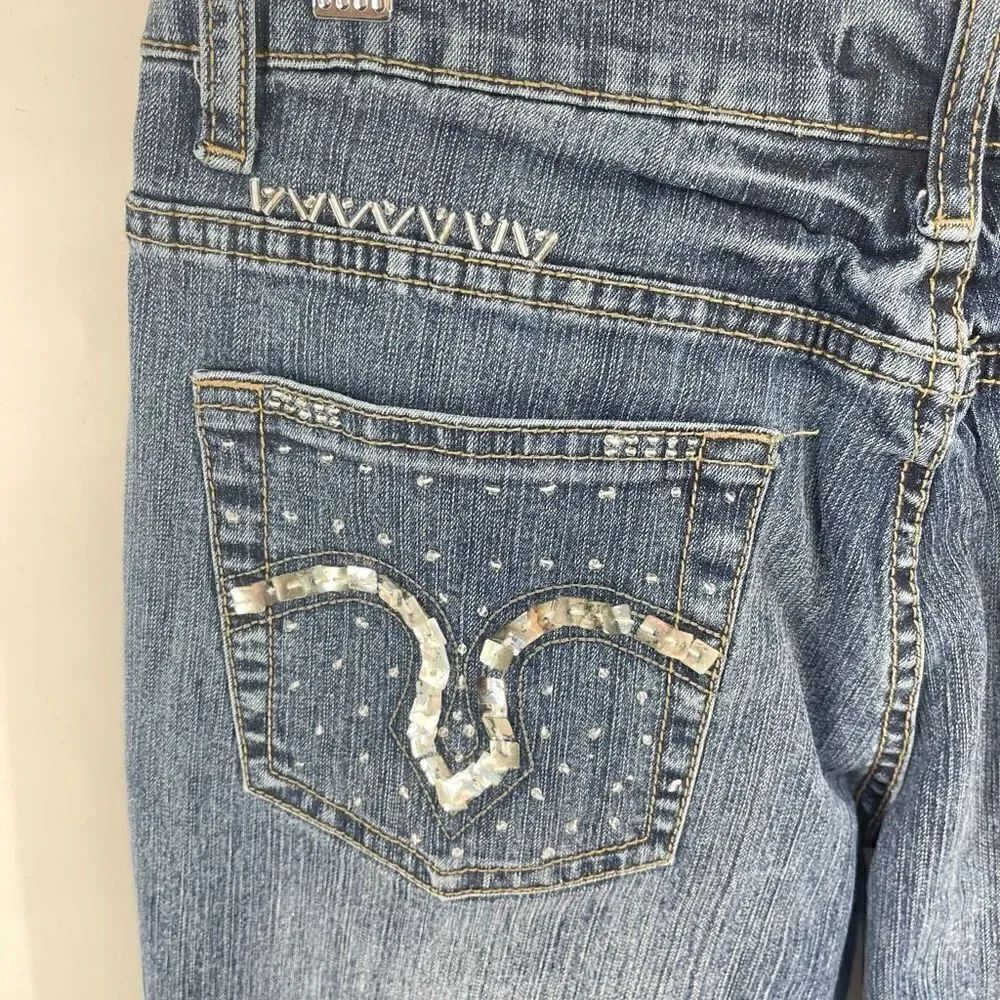 Vanilla star Women's Bootcut Jeans Beaded Pocket Mid Rise Denim Medium Wash Size - Picture 12 of 12